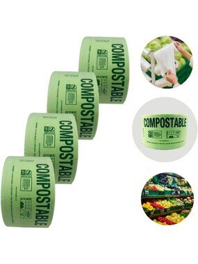 Eco-Friendly Compostable Produce Bags - 15"x18", 2000 Count, 4 Rolls of 500 Bags